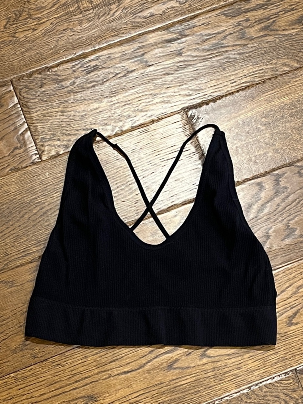 Size Large Black Ribbed Strappy Bralette - Women Intimates & Sleepwear